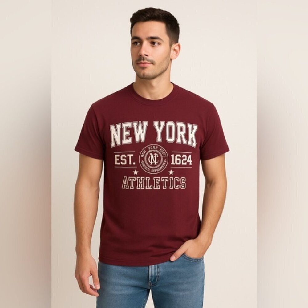 Delta Apparel New York Athletics Maroon Graphic T-Shirt - Size M